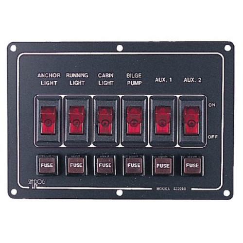 Fused 6 Way Horizontal Switch Panel - 422210 Fused 6 Way Horizontal Switch Panel - 422210